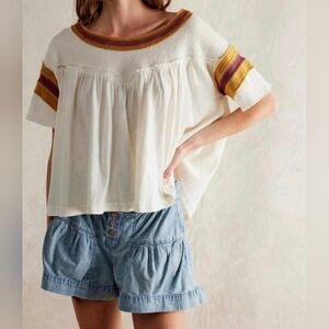 We The Free People Cotton Vtg Styled Cropped Top Shirt XS Oversized Peplum Style